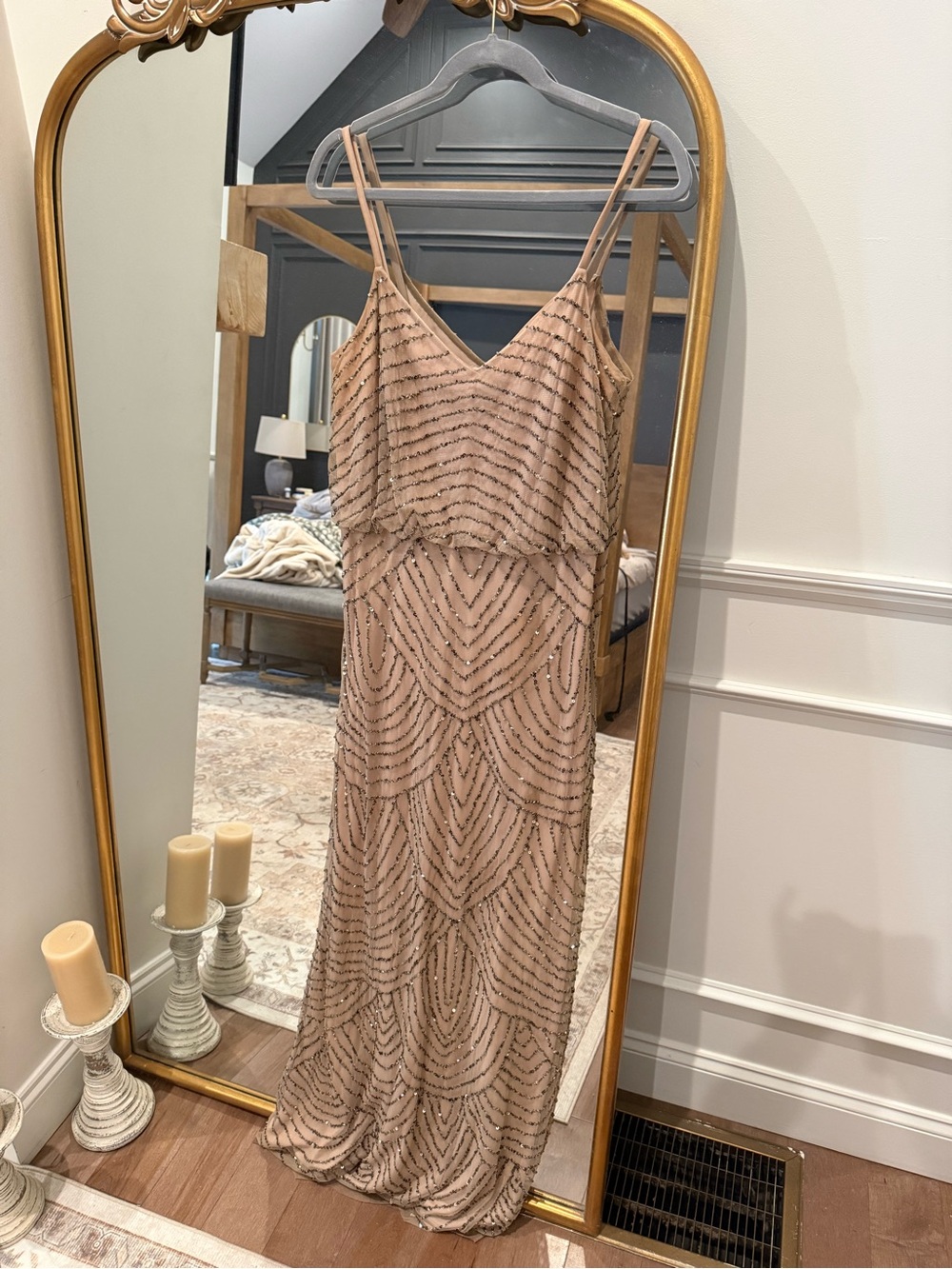 Adrianna Papell Blush Pink Beaded Maxi Dress